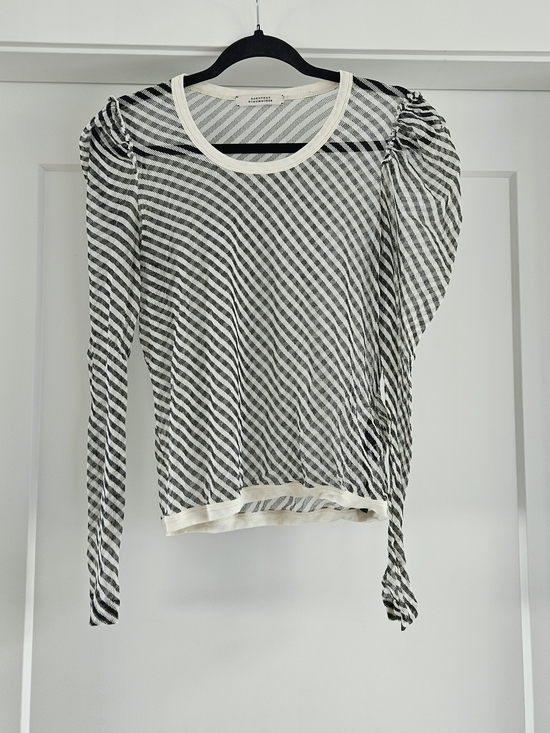 DOROTHEE SCHUMACHER Tops - Dorothee Schumacher Striped Sheer Long-Sleeve Top in Black & White Sz Small